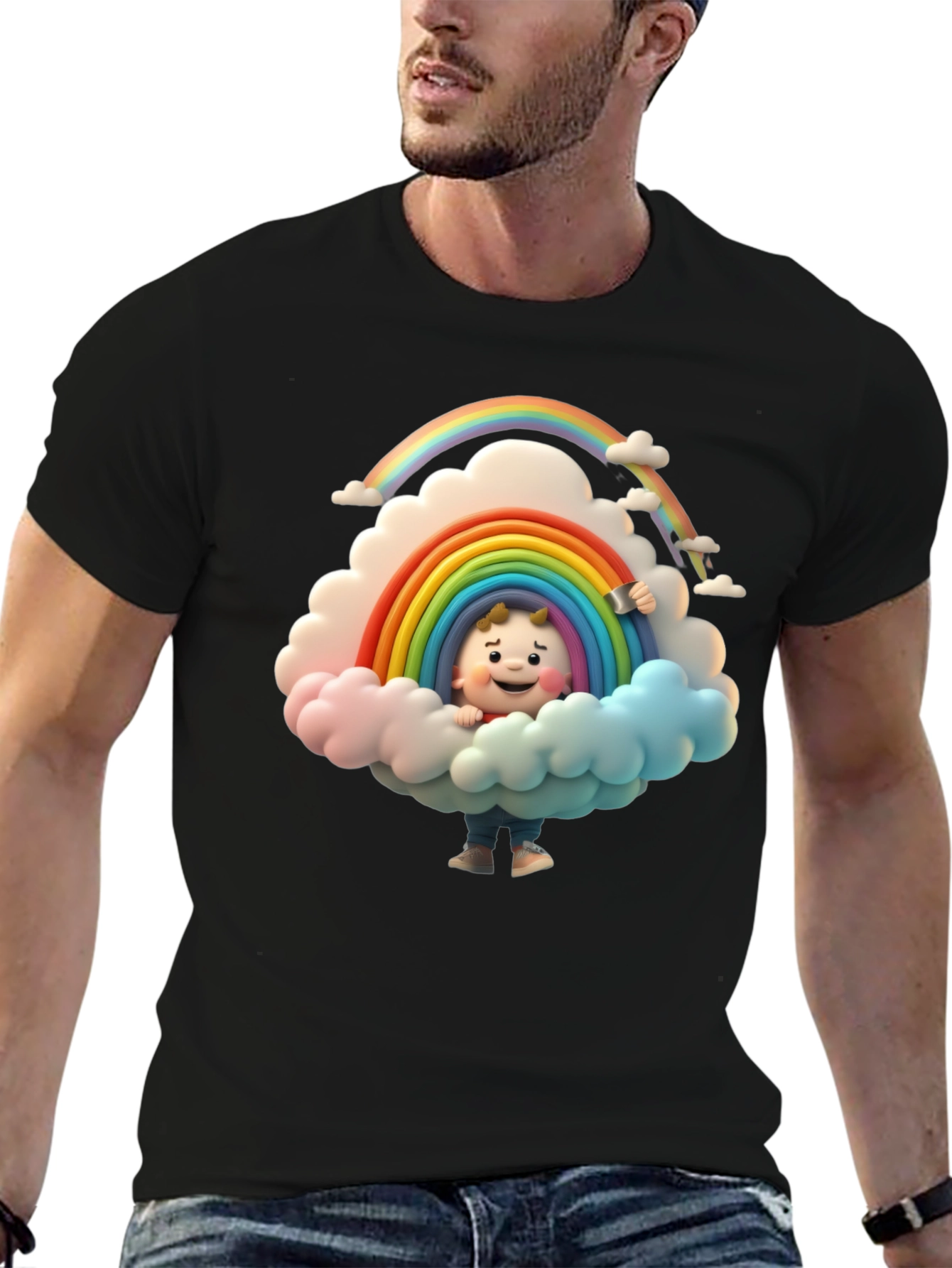 Cartoon Rainbow Cloud Graphic Tee