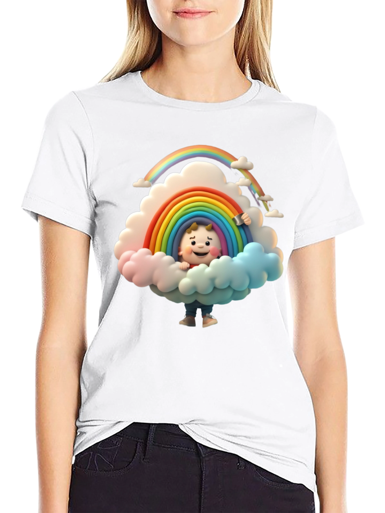 Cartoon Rainbow Cloud Graphic Tee