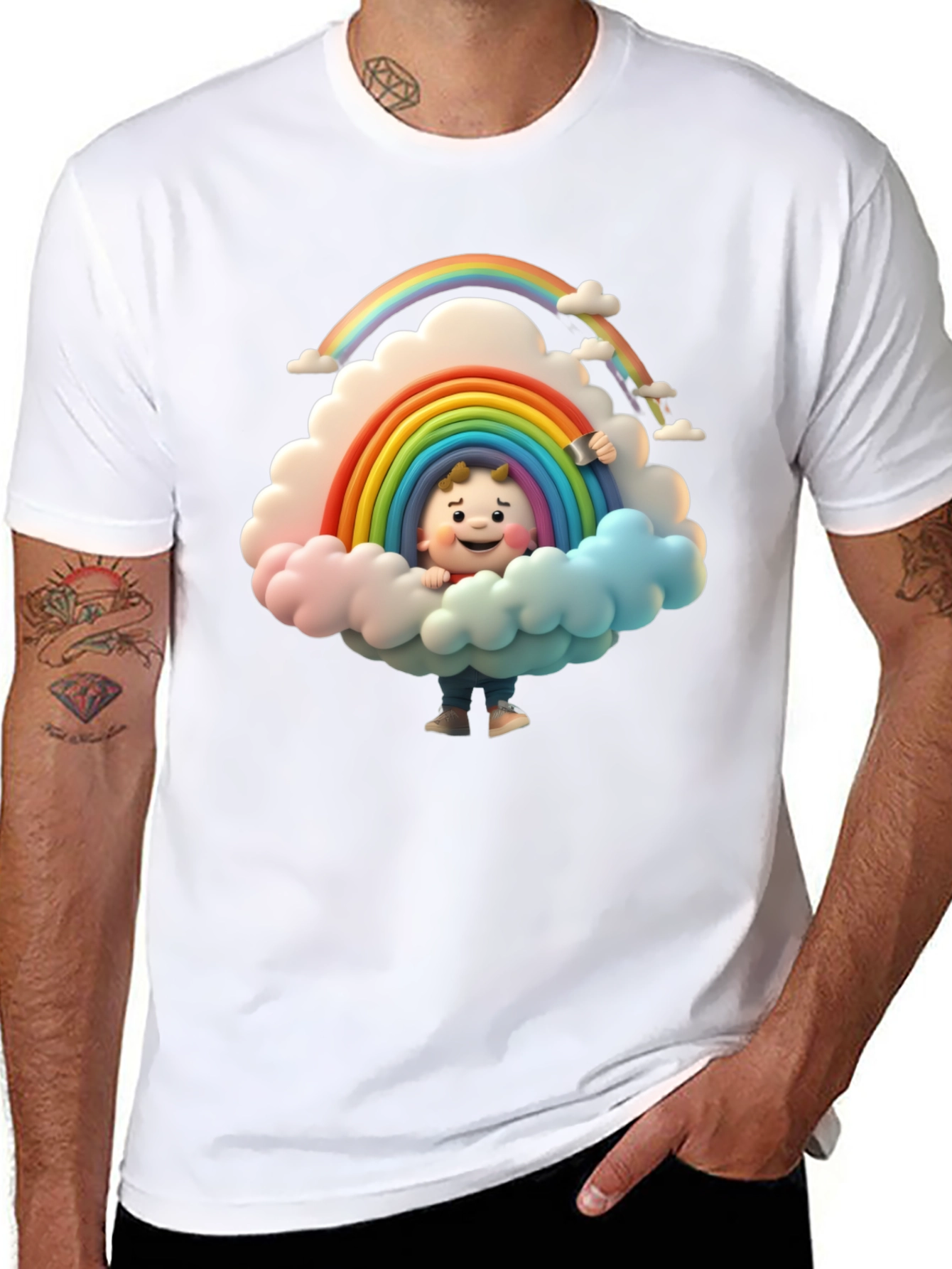 Cartoon Rainbow Cloud Graphic Tee