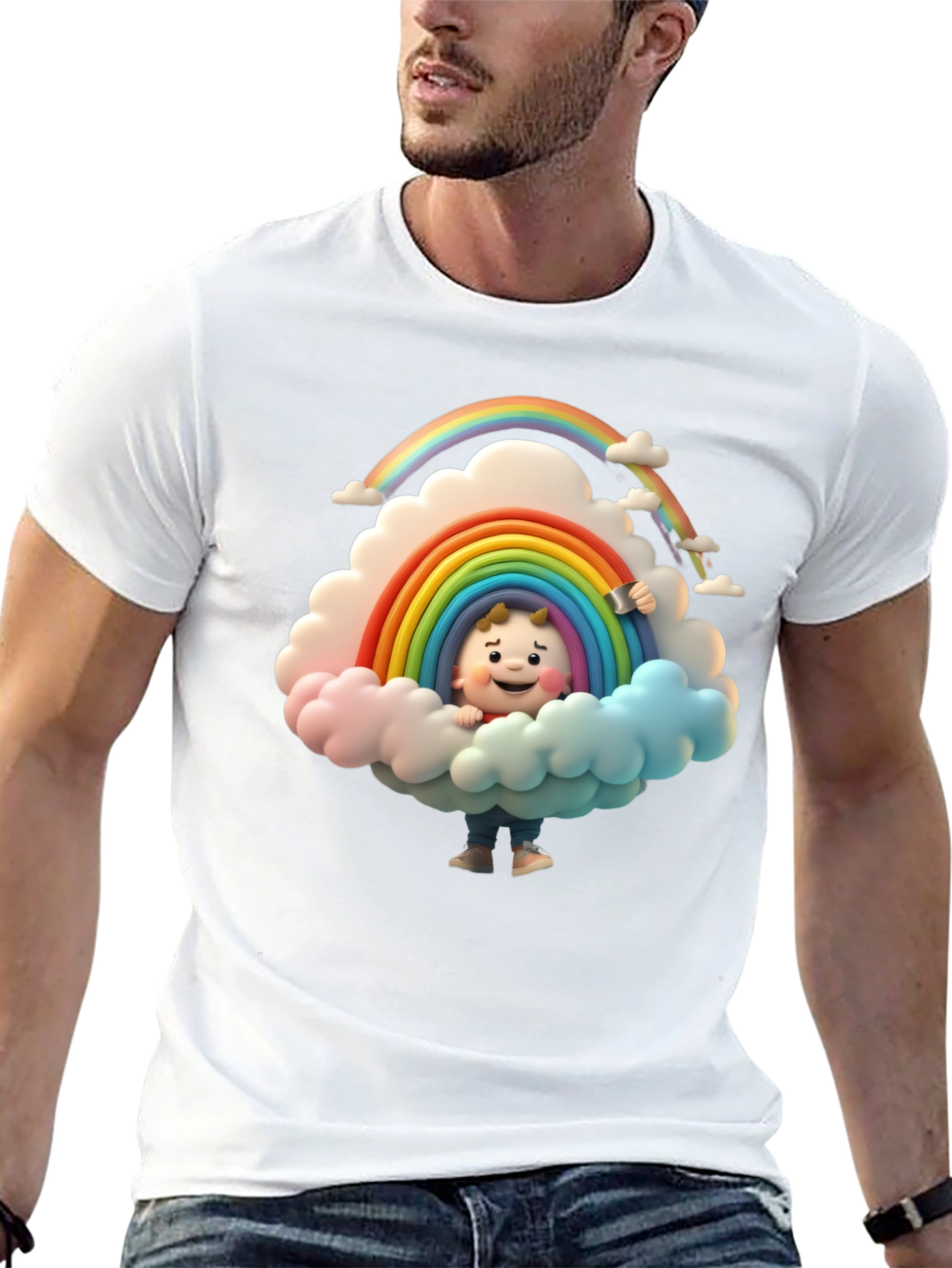 Cartoon Rainbow Cloud Graphic Tee
