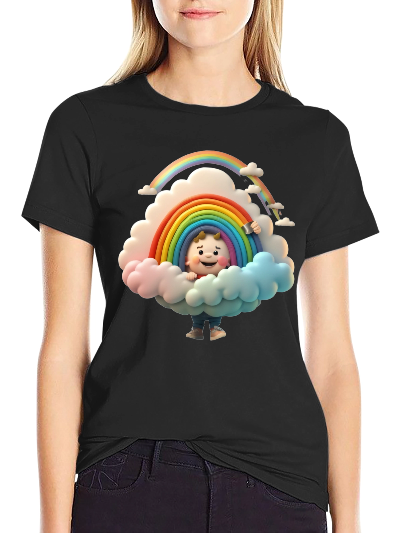 Cartoon Rainbow Cloud Graphic Tee