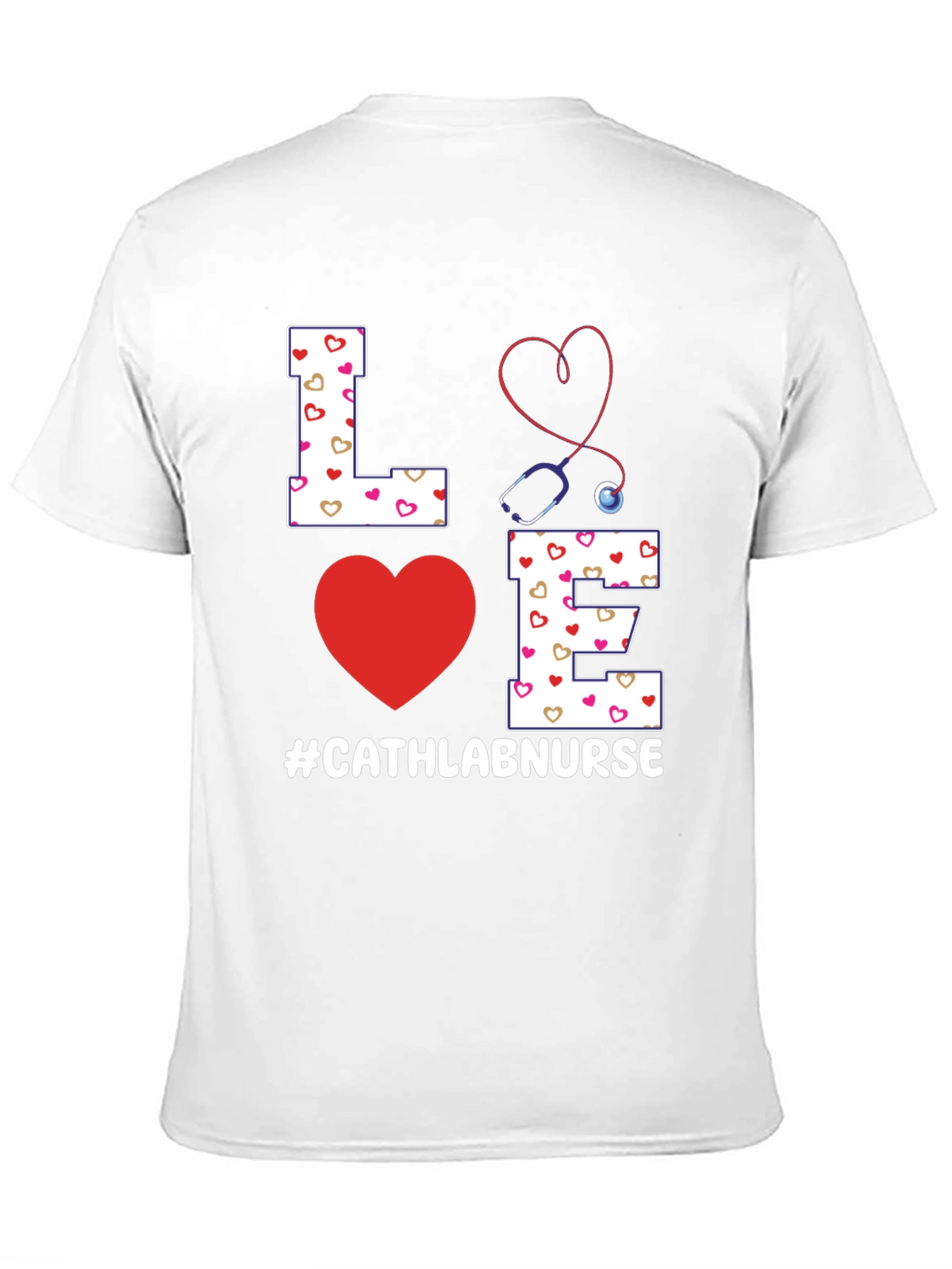 Love Cath Lab Nurse T-Shirt - Heart Stethoscope Tee