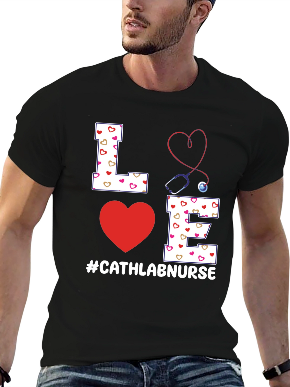 Love Cath Lab Nurse T-Shirt - Heart Stethoscope Tee