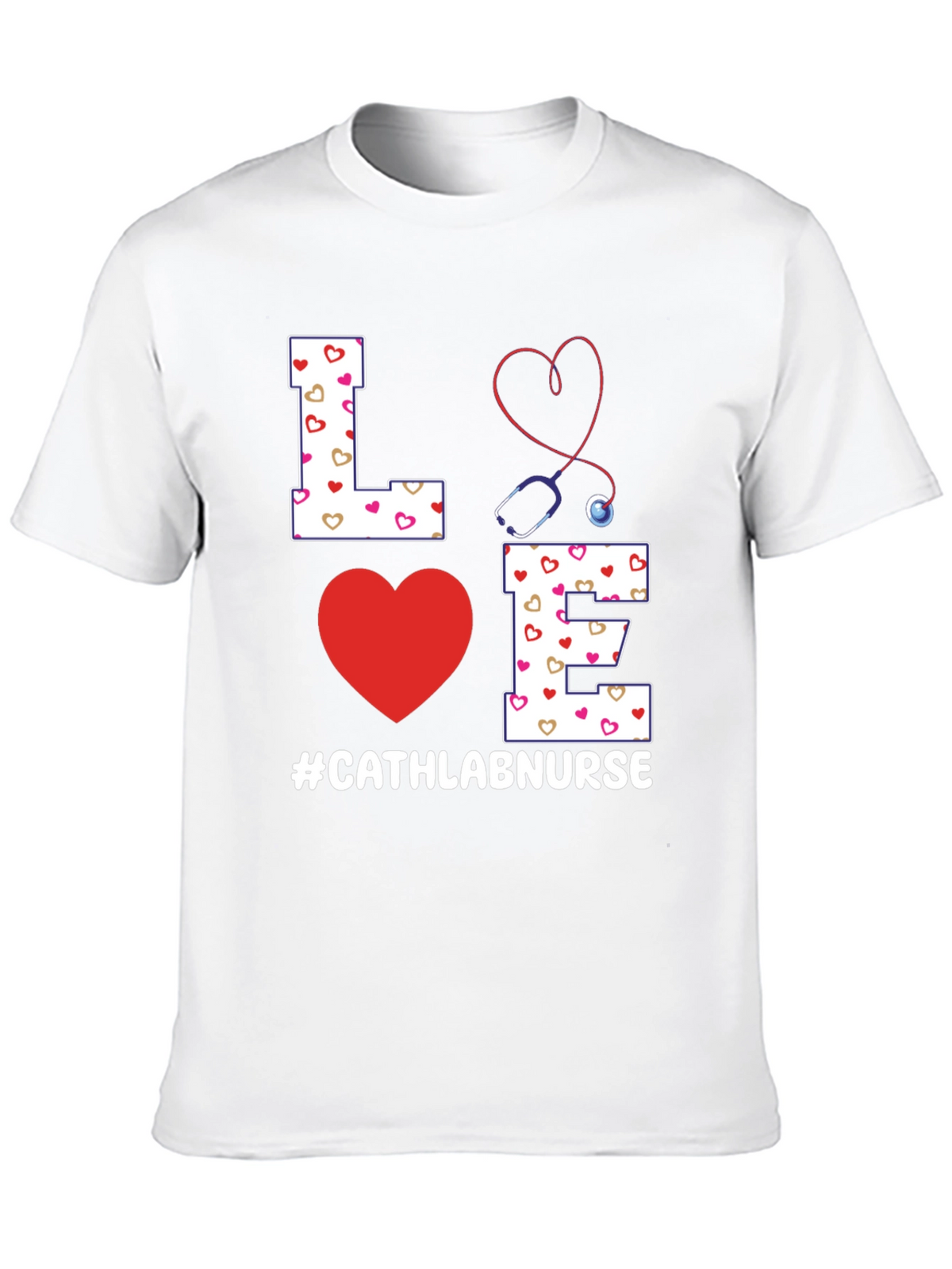Love Cath Lab Nurse T-Shirt - Heart Stethoscope Tee