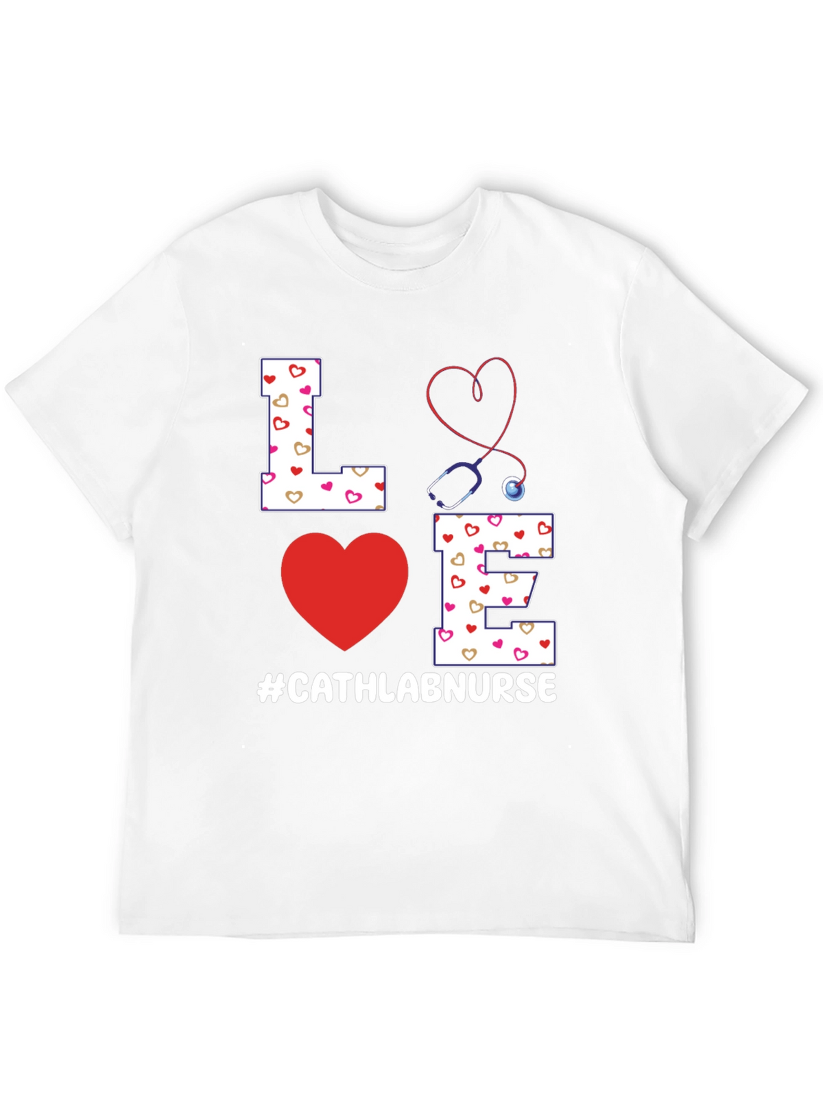 Love Cath Lab Nurse T-Shirt - Heart Stethoscope Tee