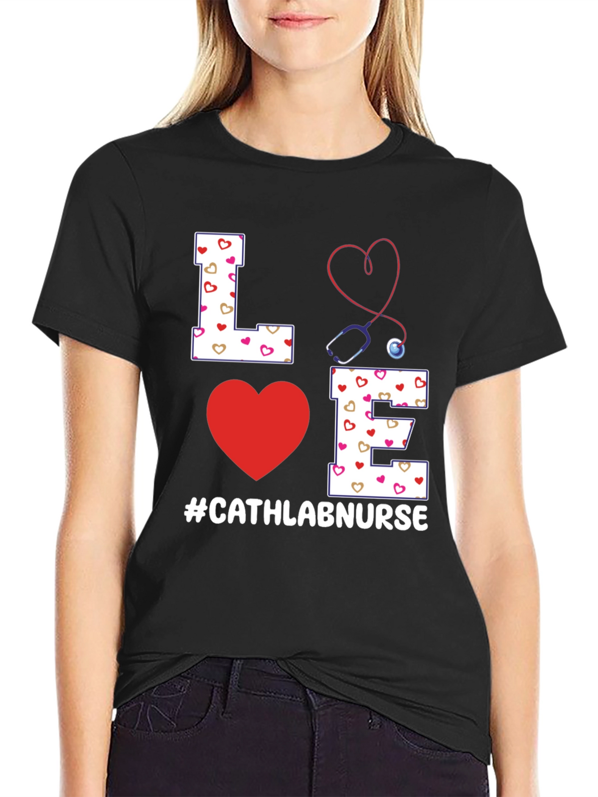 Love Cath Lab Nurse T-Shirt - Heart Stethoscope Tee