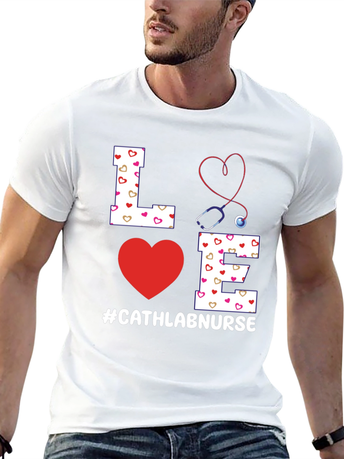 Love Cath Lab Nurse T-Shirt - Heart Stethoscope Tee