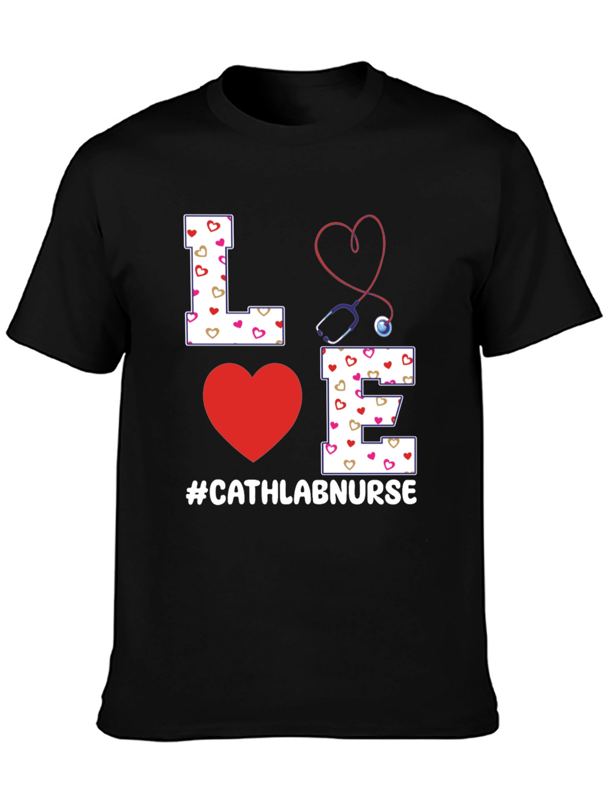 Love Cath Lab Nurse T-Shirt - Heart Stethoscope Tee