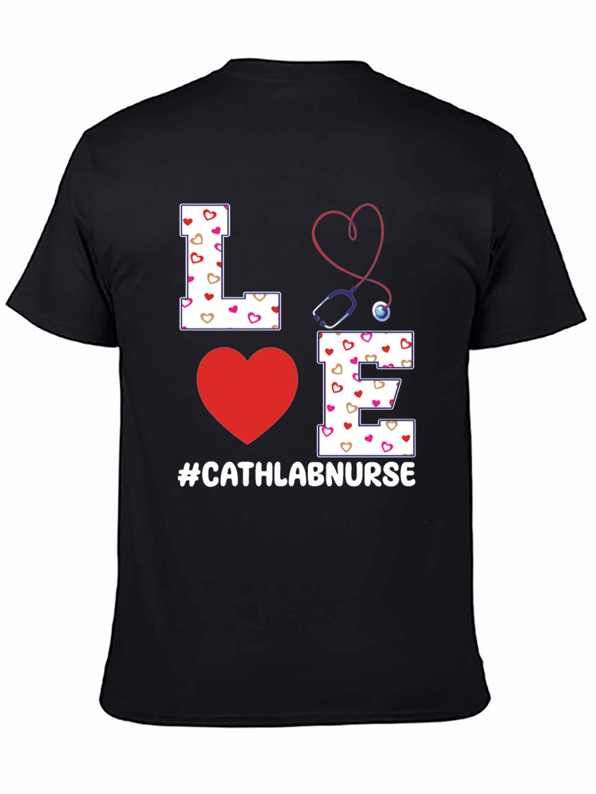 Love Cath Lab Nurse T-Shirt - Heart Stethoscope Tee