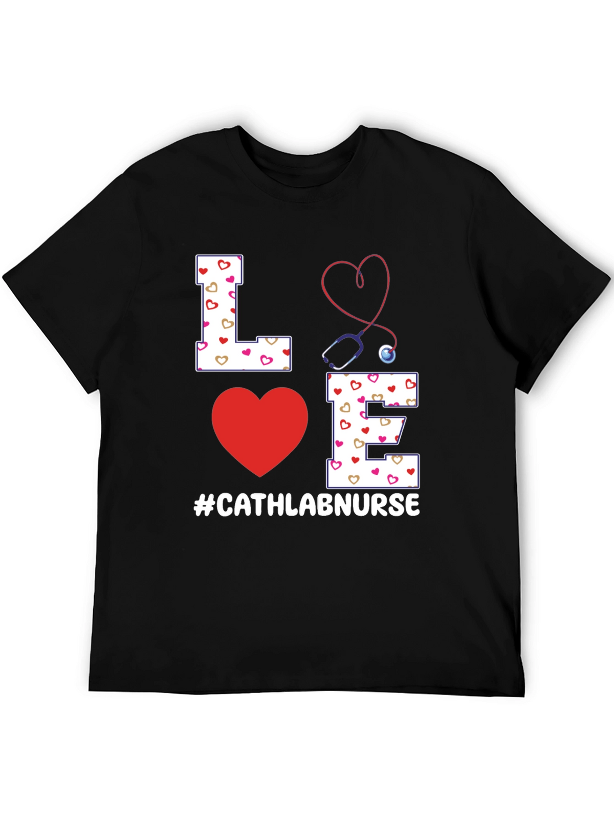 Love Cath Lab Nurse T-Shirt - Heart Stethoscope Tee