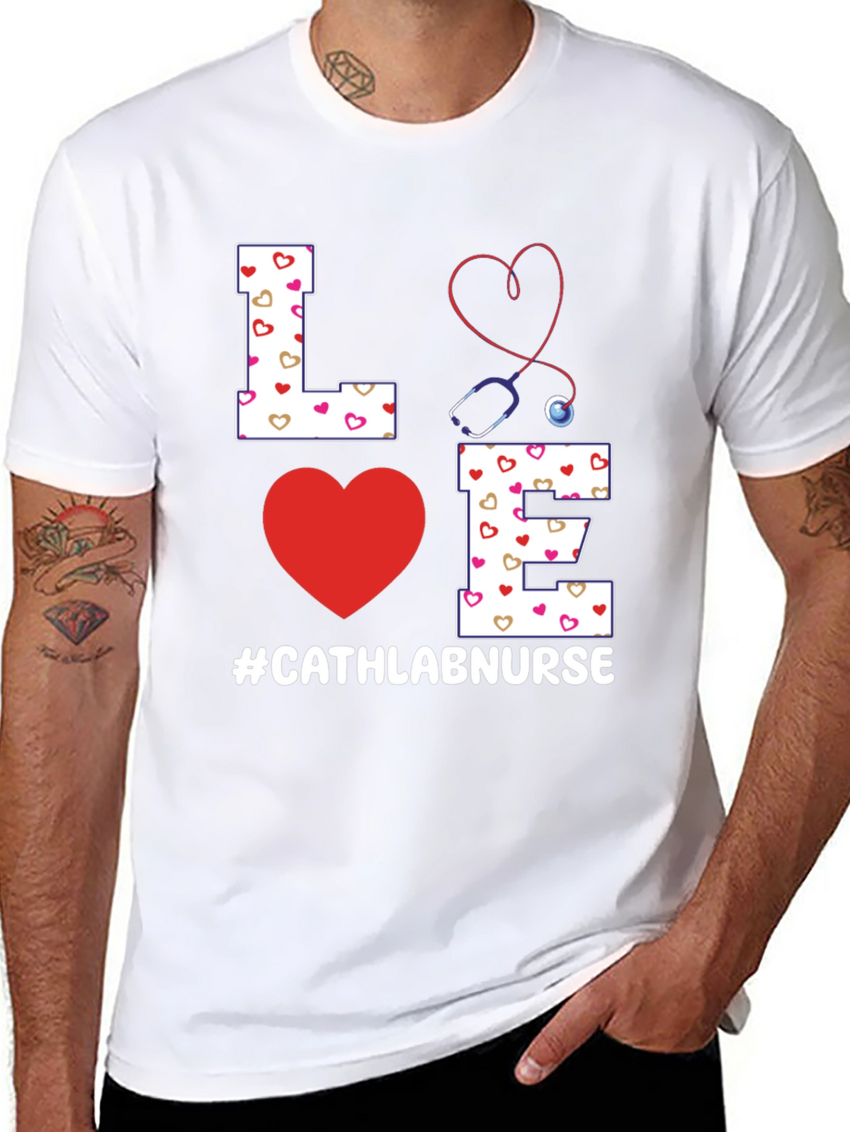 Love Cath Lab Nurse T-Shirt - Heart Stethoscope Tee