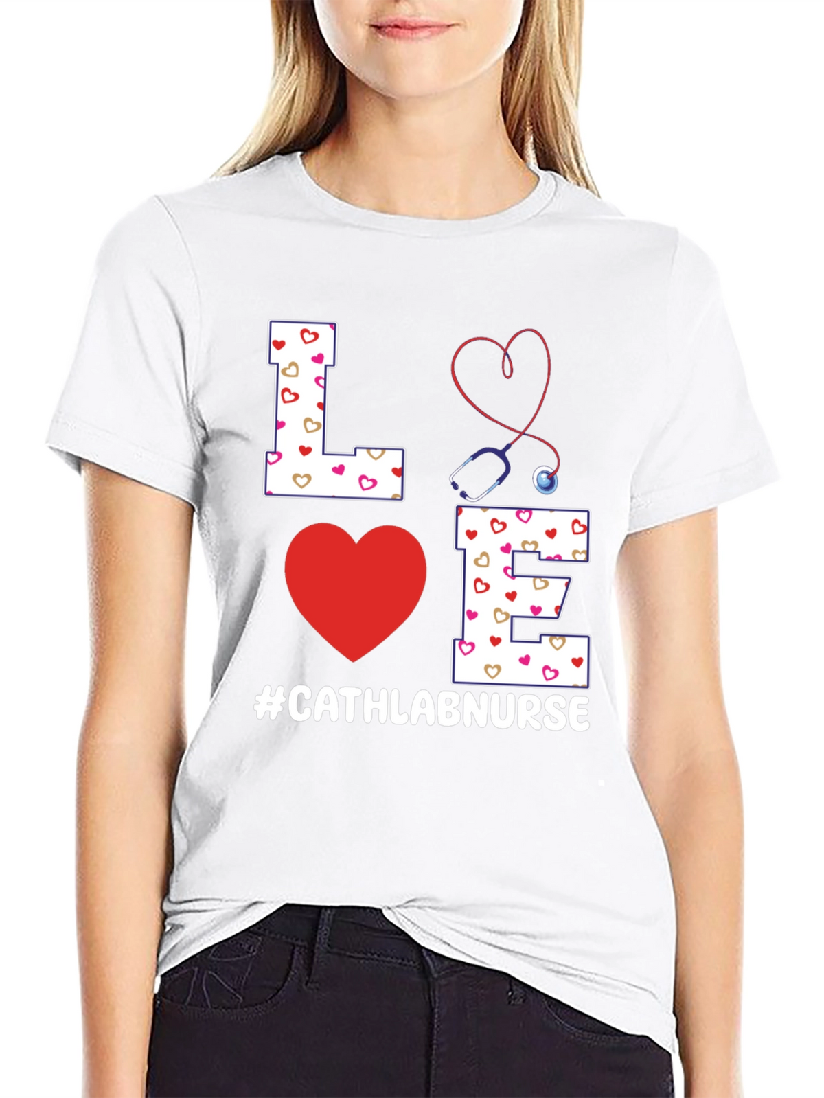 Love Cath Lab Nurse T-Shirt - Heart Stethoscope Tee