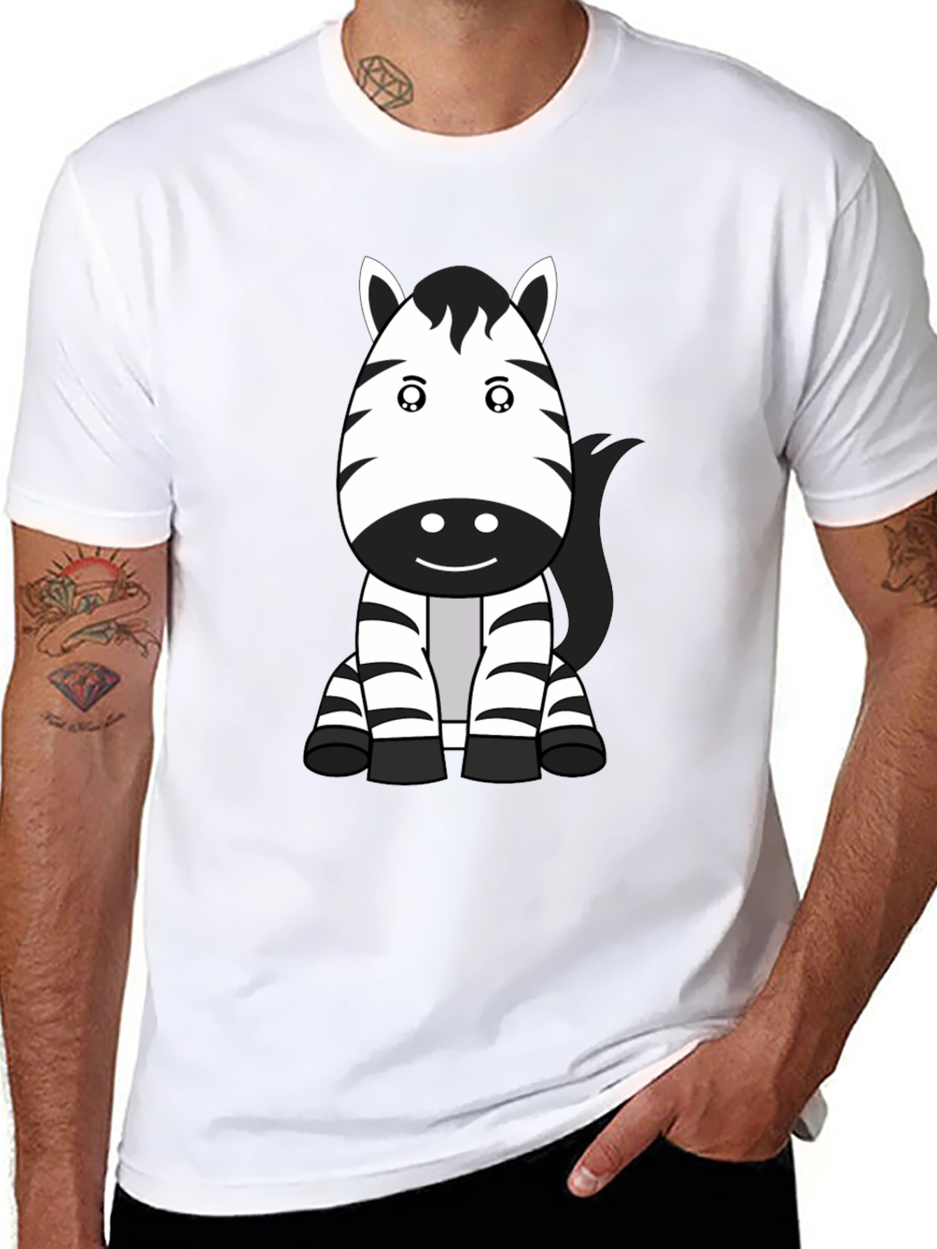 Cute Zebra Cartoon Black T-Shirt