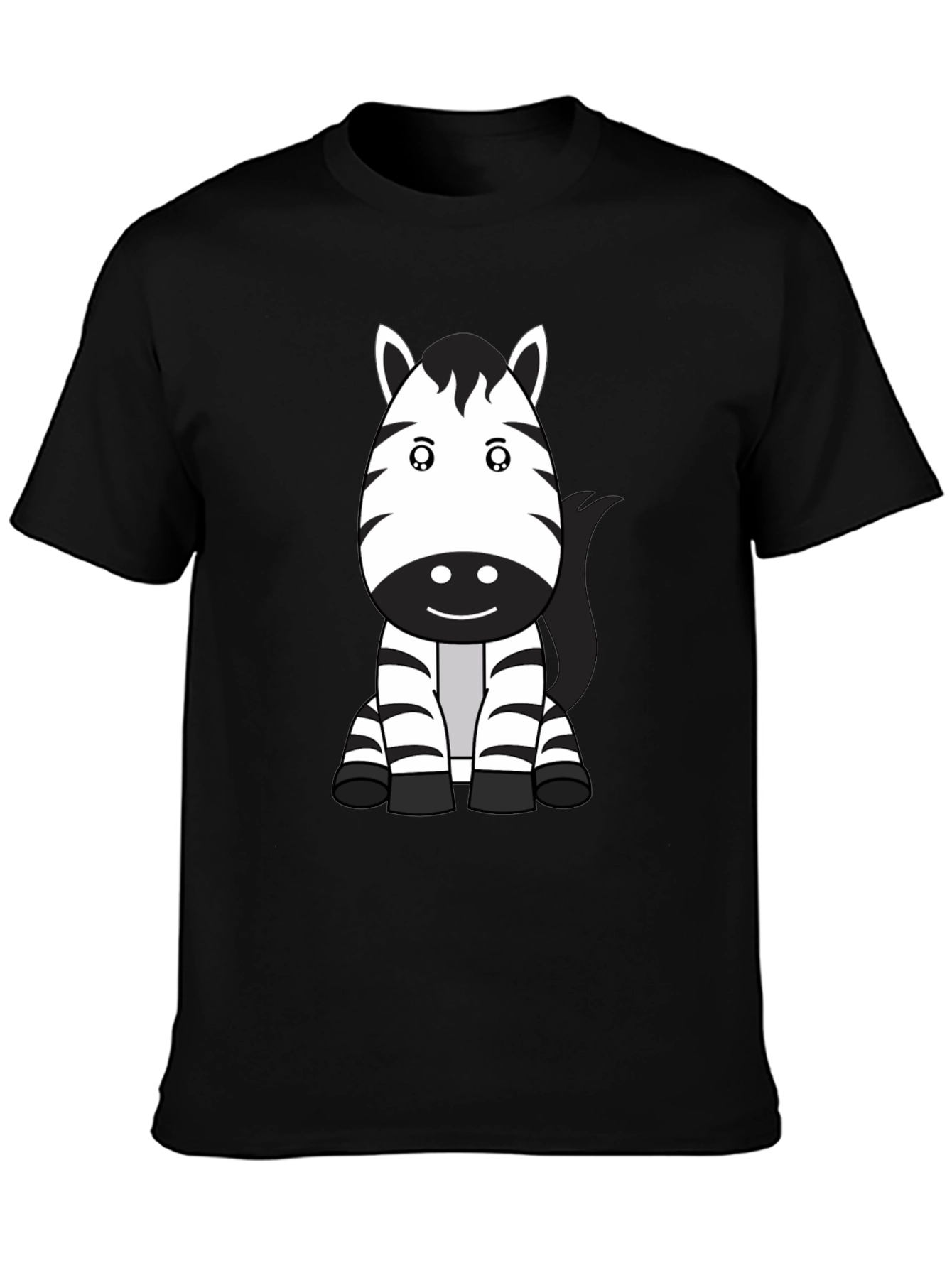 Cute Zebra Cartoon Black T-Shirt
