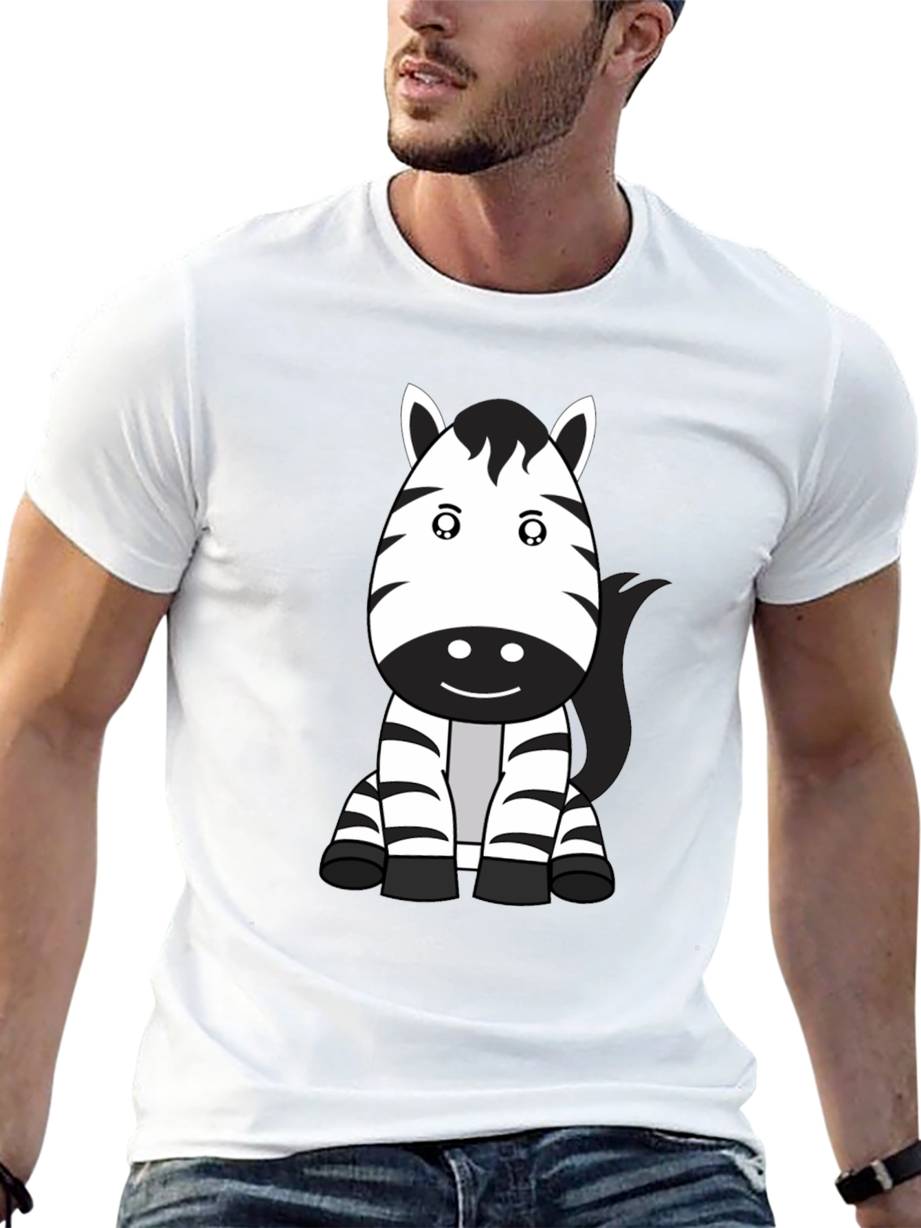 Cute Zebra Cartoon Black T-Shirt