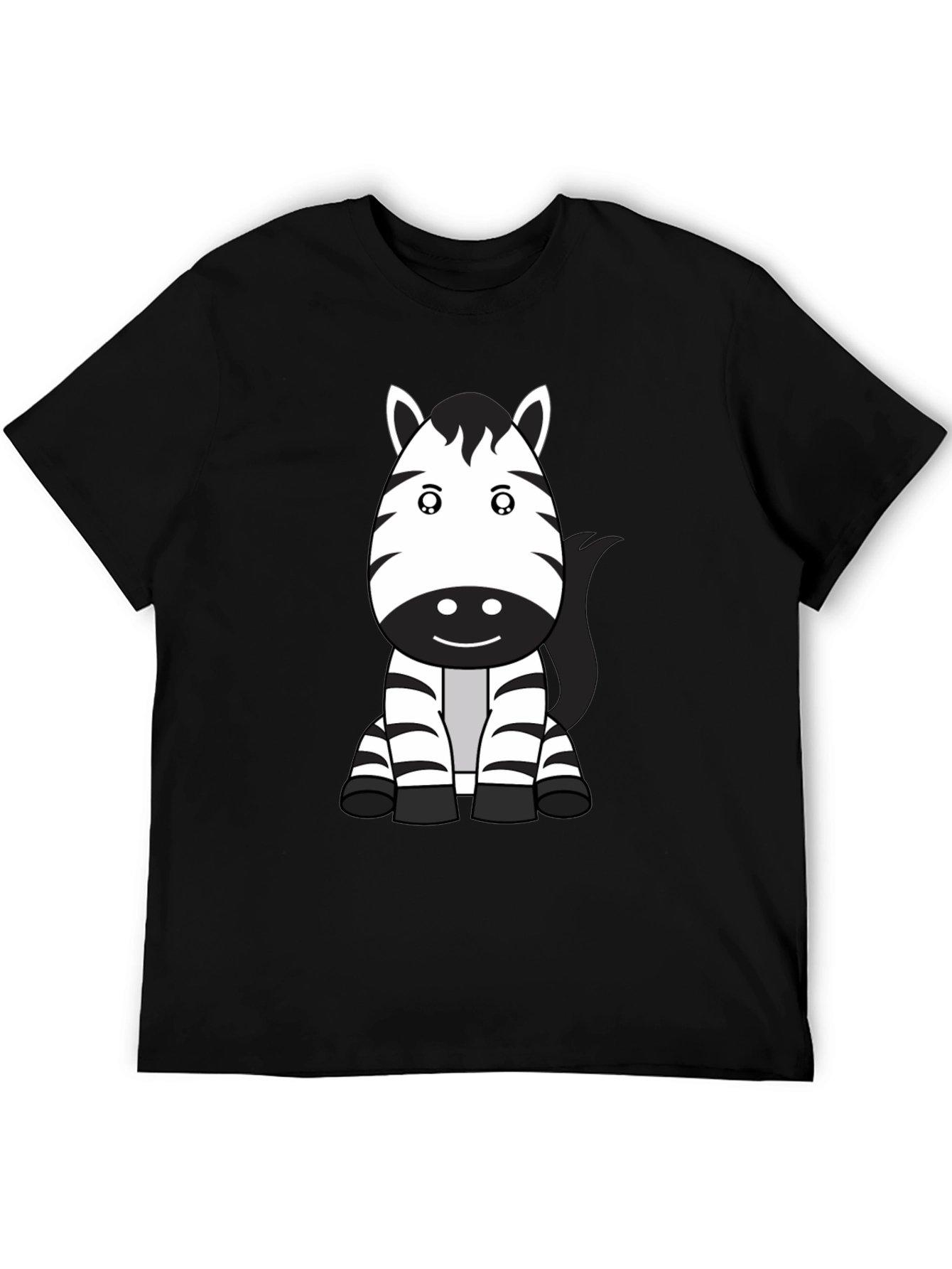 Cute Zebra Cartoon Black T-Shirt