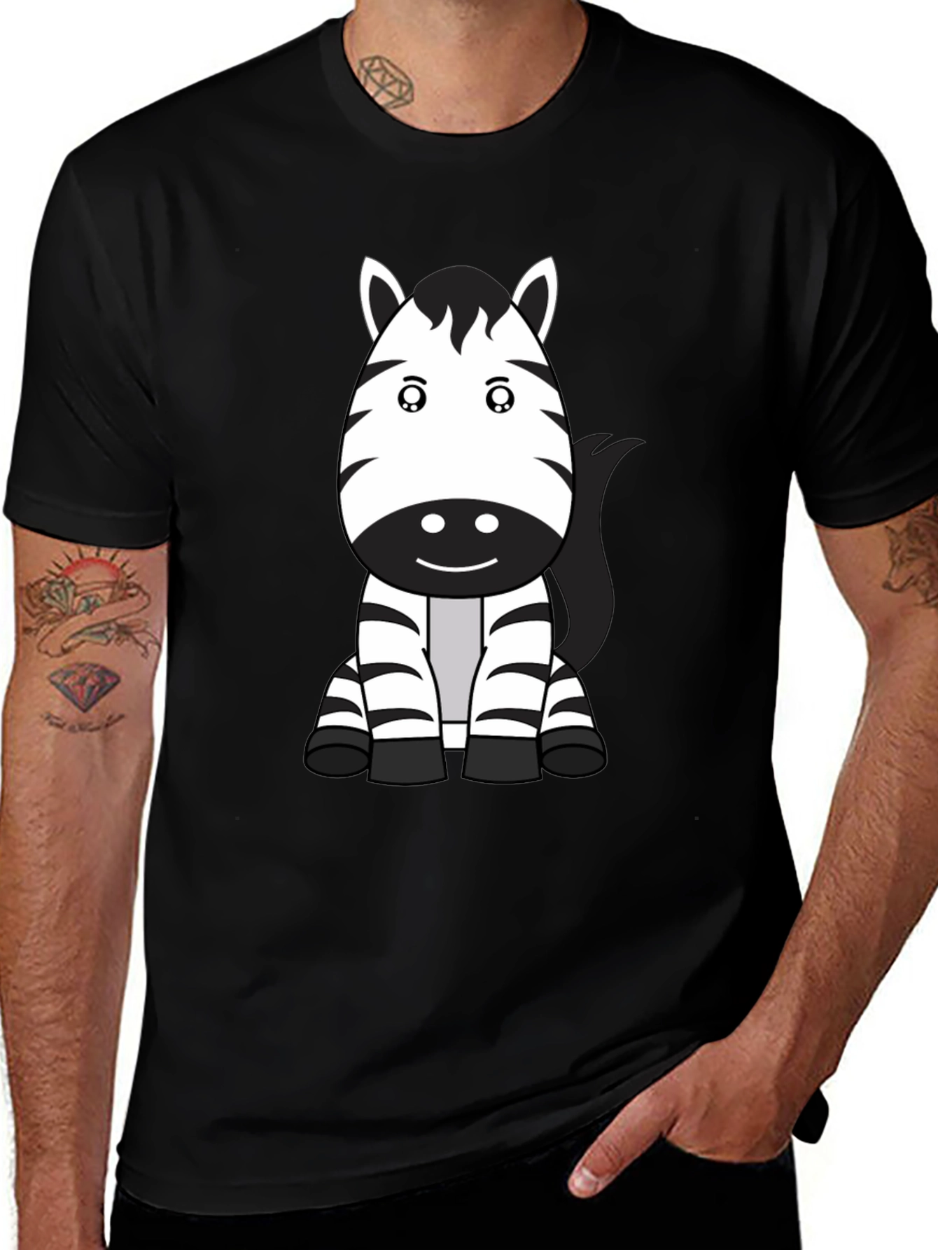 Cute Zebra Cartoon Black T-Shirt