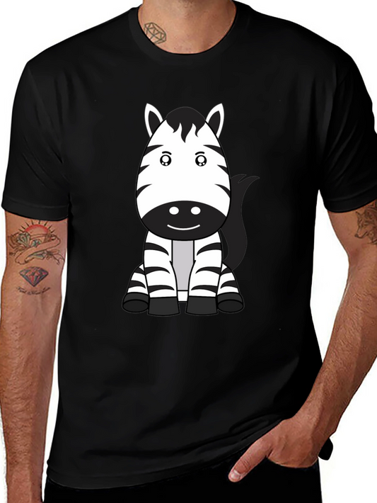 Cute Zebra Cartoon Black T-Shirt