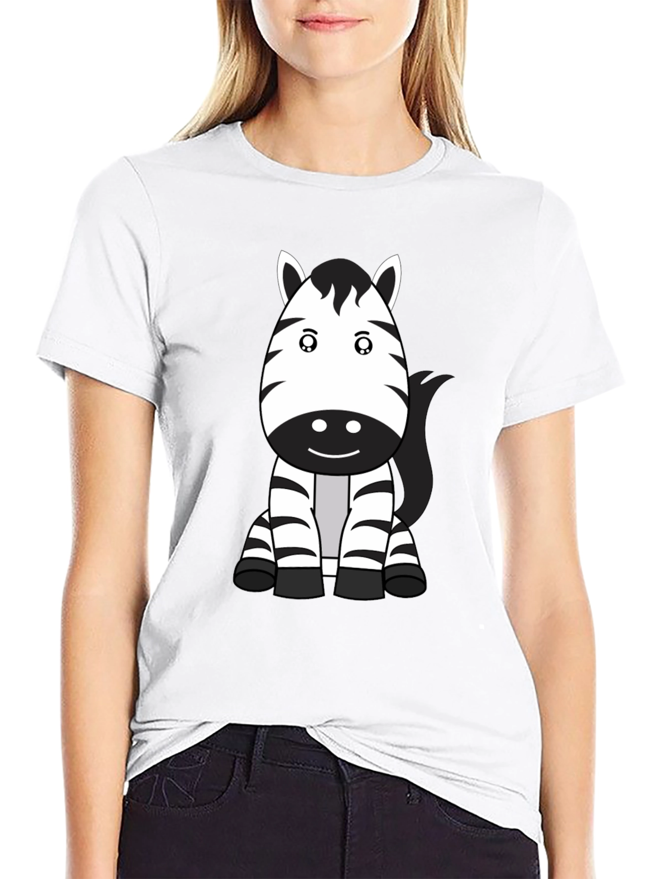 Cute Zebra Cartoon Black T-Shirt