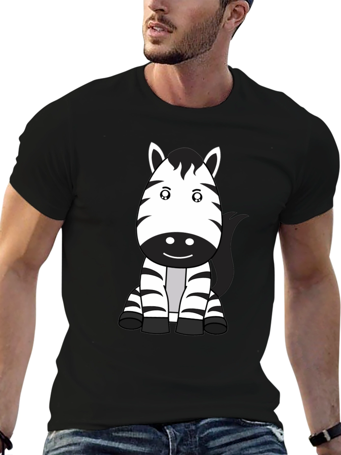 Cute Zebra Cartoon Black T-Shirt