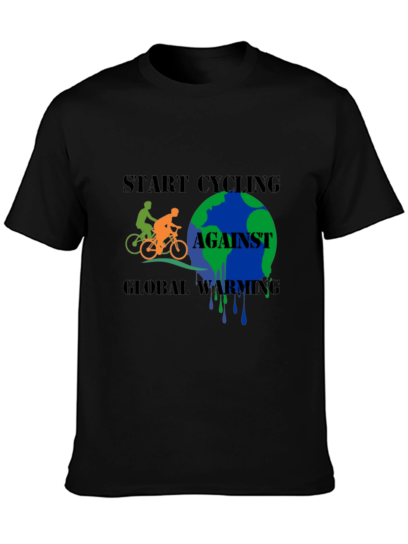Start Cycling Against Global Warming Black T-Shirt