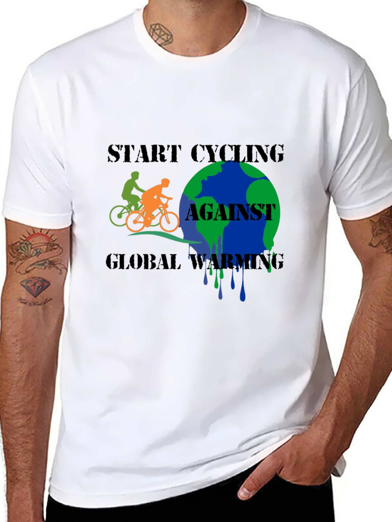 Start Cycling Against Global Warming Black T-Shirt