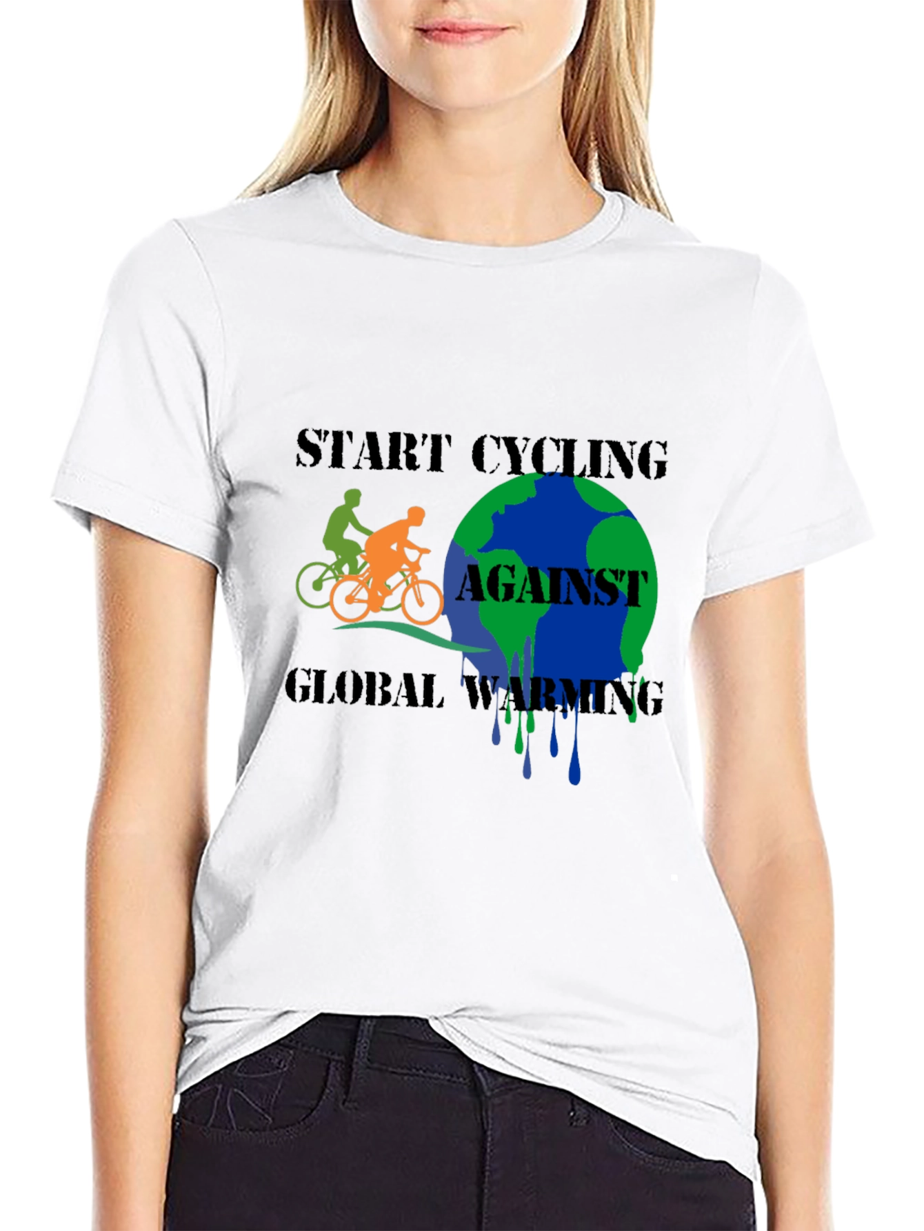 Start Cycling Against Global Warming Black T-Shirt