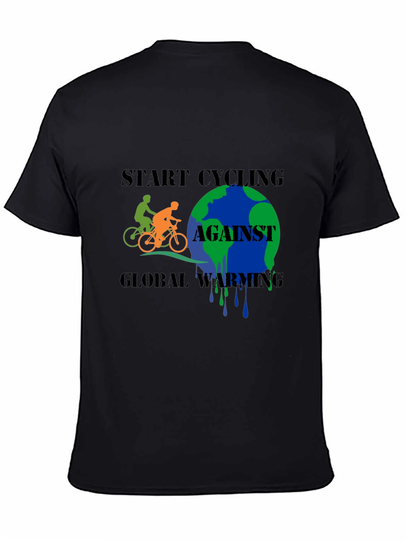 Start Cycling Against Global Warming Black T-Shirt
