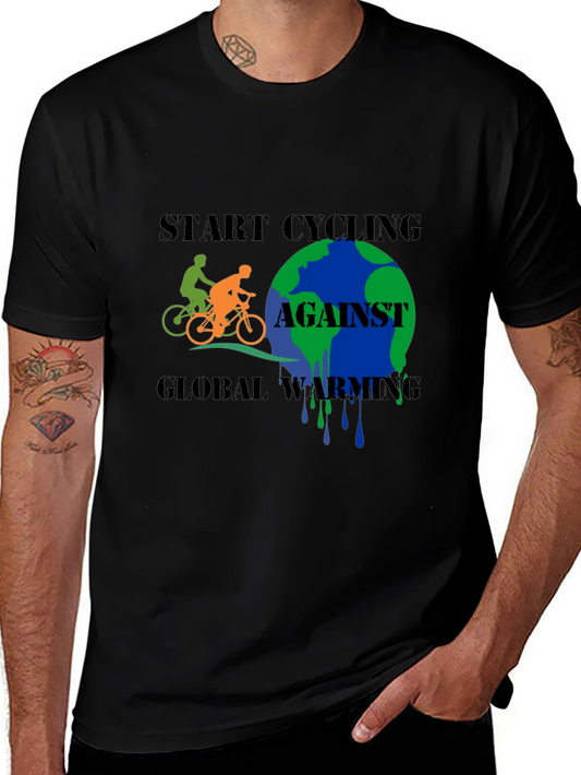 Start Cycling Against Global Warming Black T-Shirt