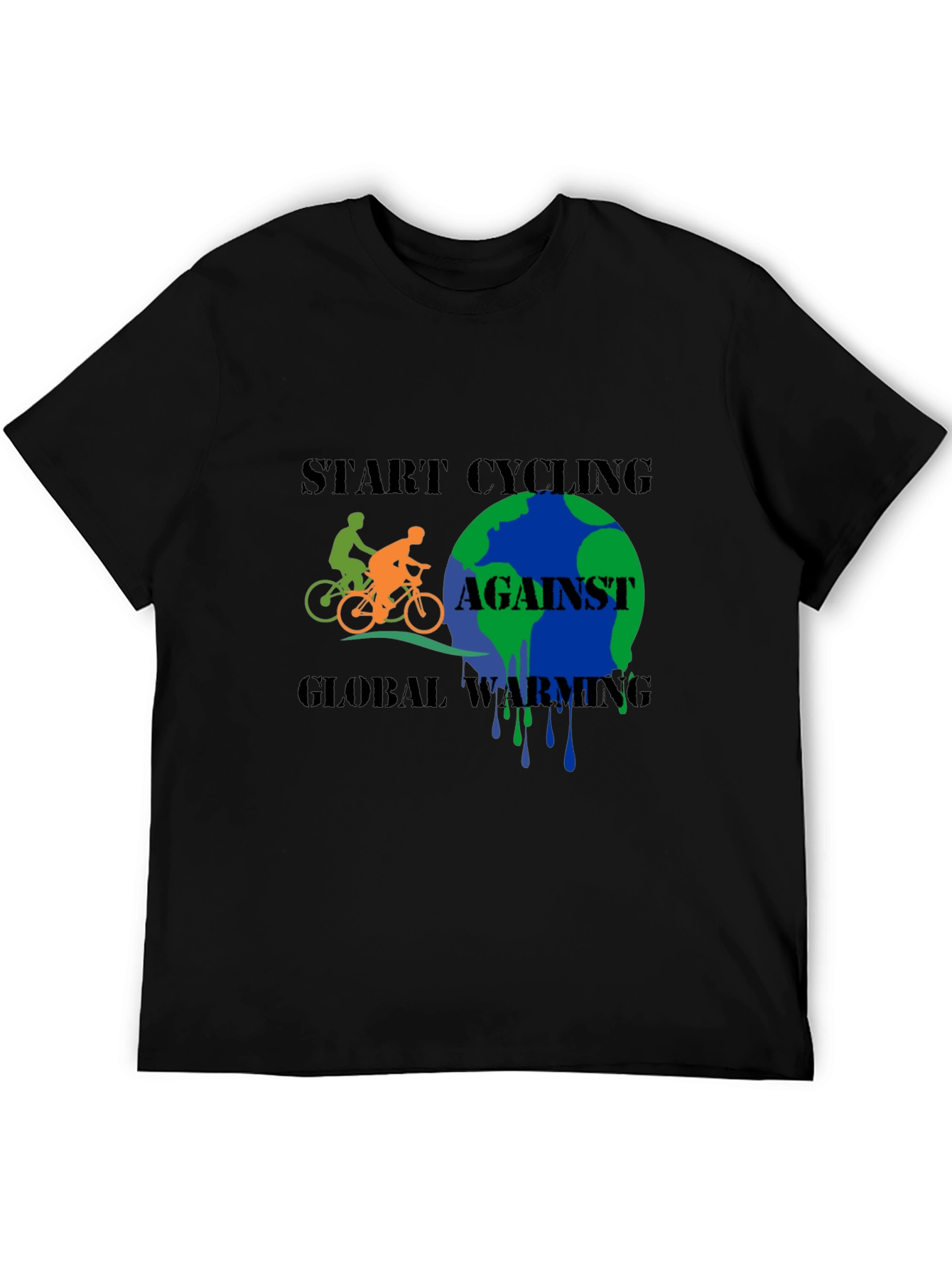 Start Cycling Against Global Warming Black T-Shirt