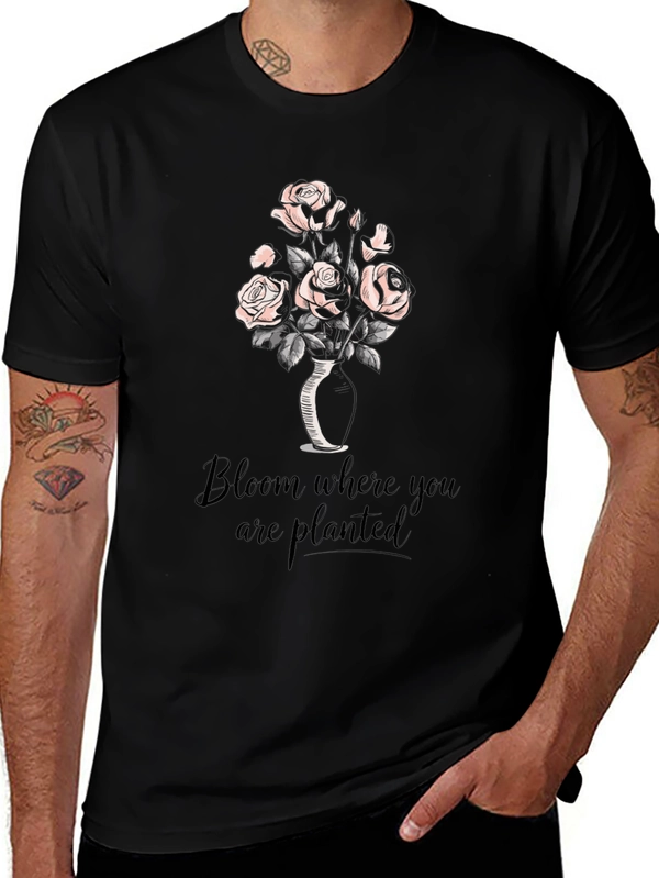 Bloom Where You Are Planted Black Graphic T-Shirt