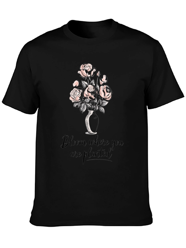 Bloom Where You Are Planted Black Graphic T-Shirt