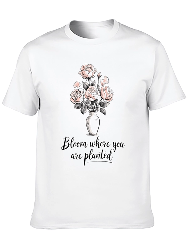Bloom Where You Are Planted Black Graphic T-Shirt