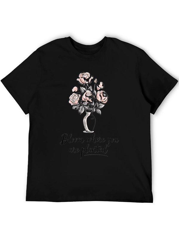 Bloom Where You Are Planted Black Graphic T-Shirt