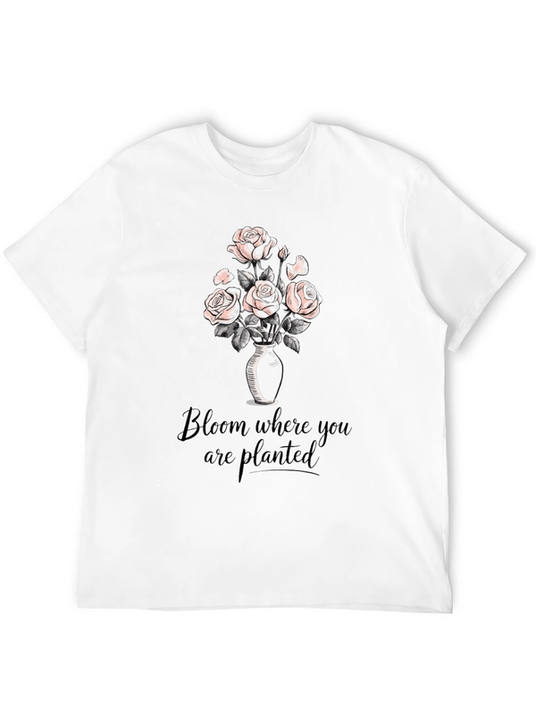 Bloom Where You Are Planted Black Graphic T-Shirt