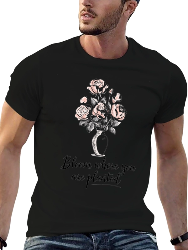 Bloom Where You Are Planted Black Graphic T-Shirt