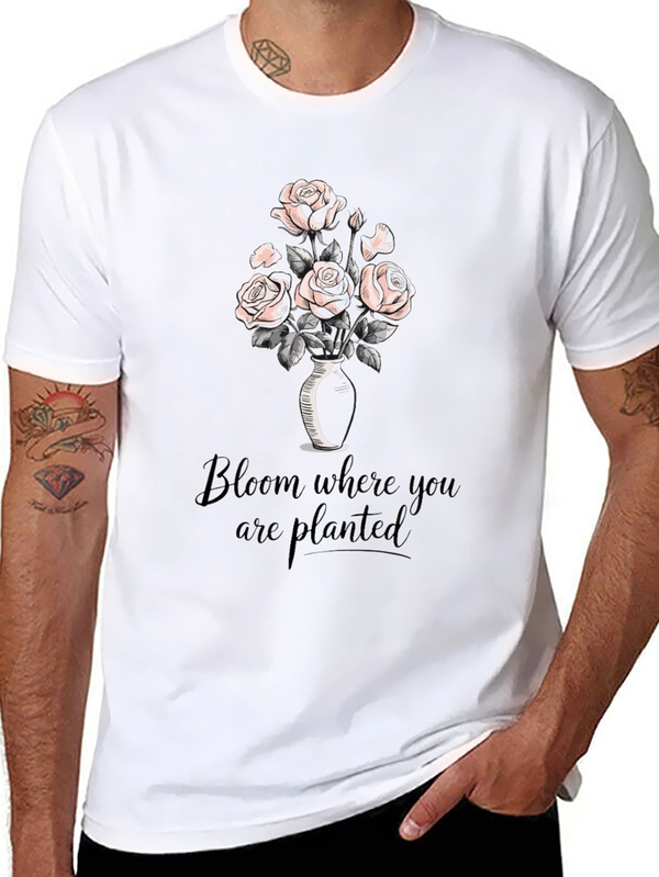 Bloom Where You Are Planted Black Graphic T-Shirt