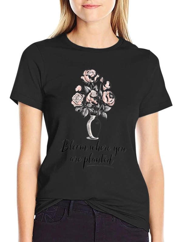 Bloom Where You Are Planted Black Graphic T-Shirt