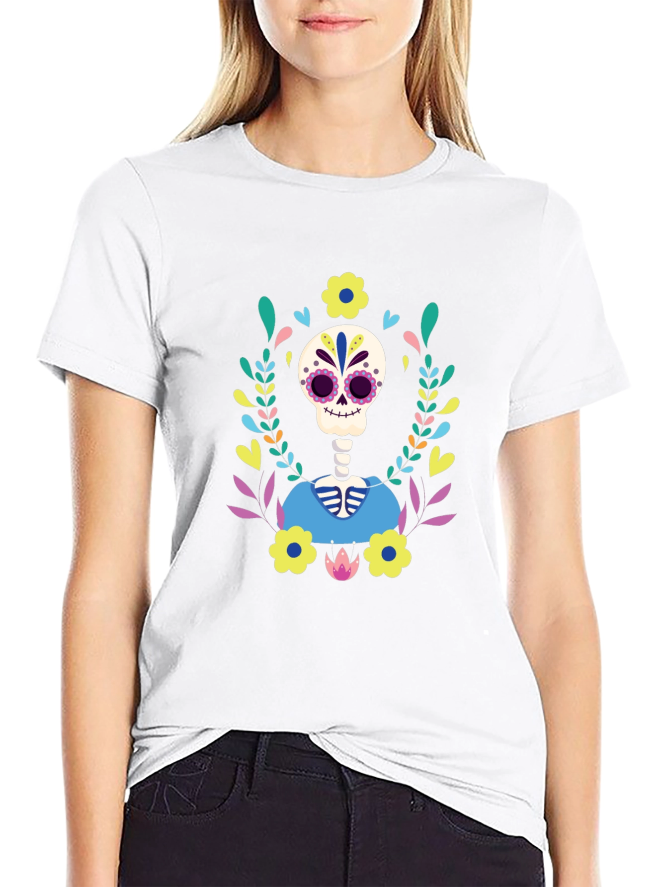 Day of the Dead Skeleton Floral T-Shirt