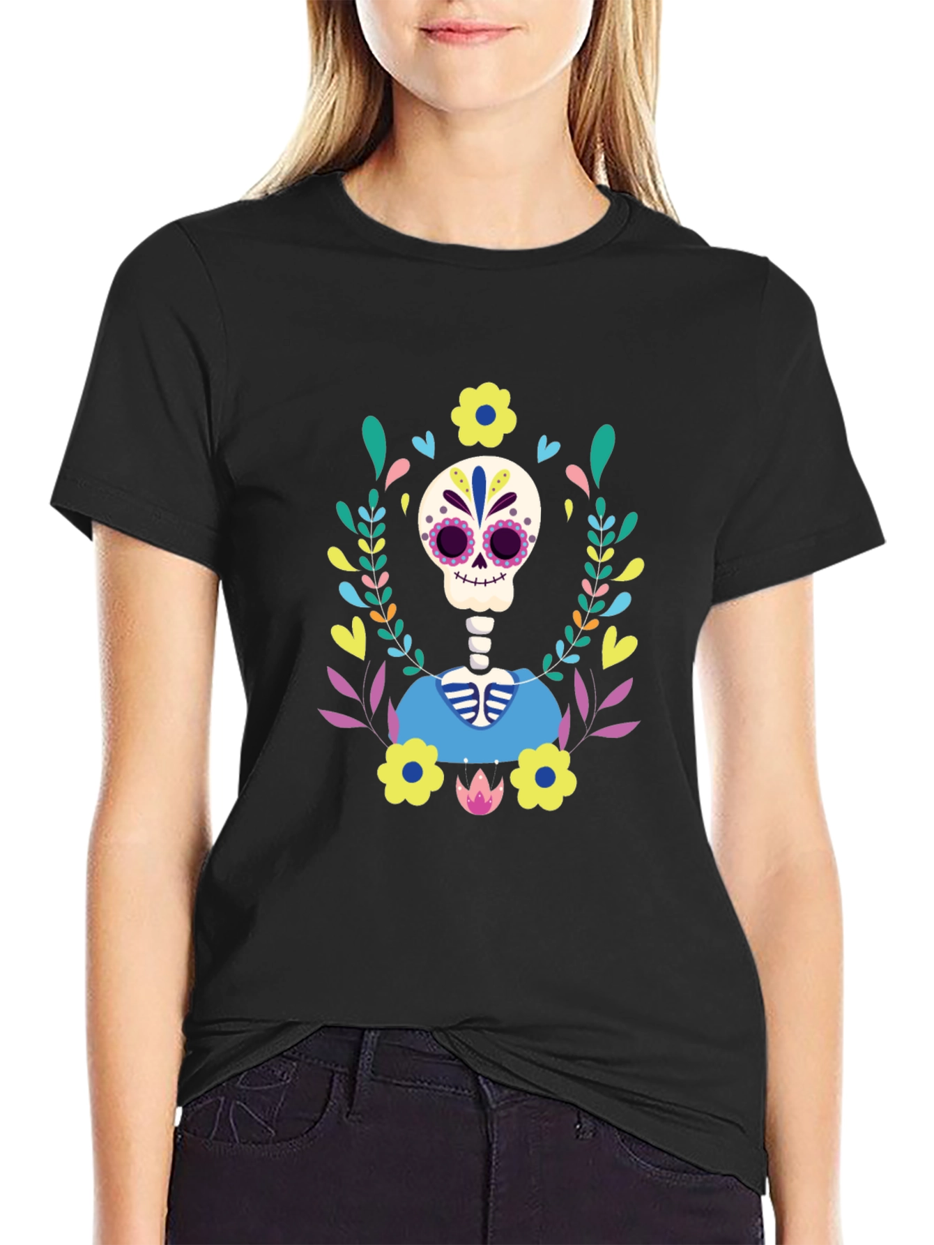 Day of the Dead Skeleton Floral T-Shirt