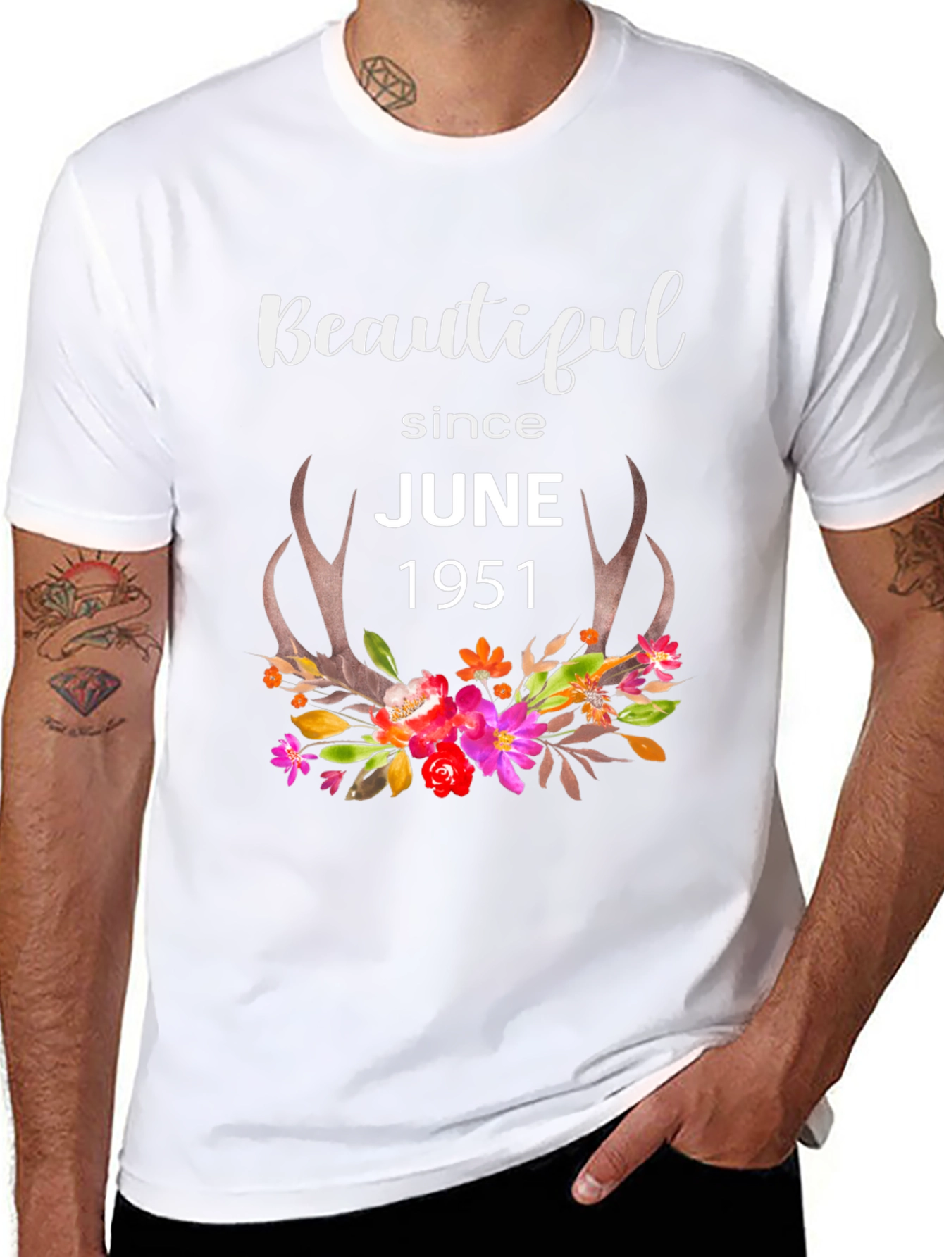 Beautiful Since June 1951 Floral Antler T-Shirt