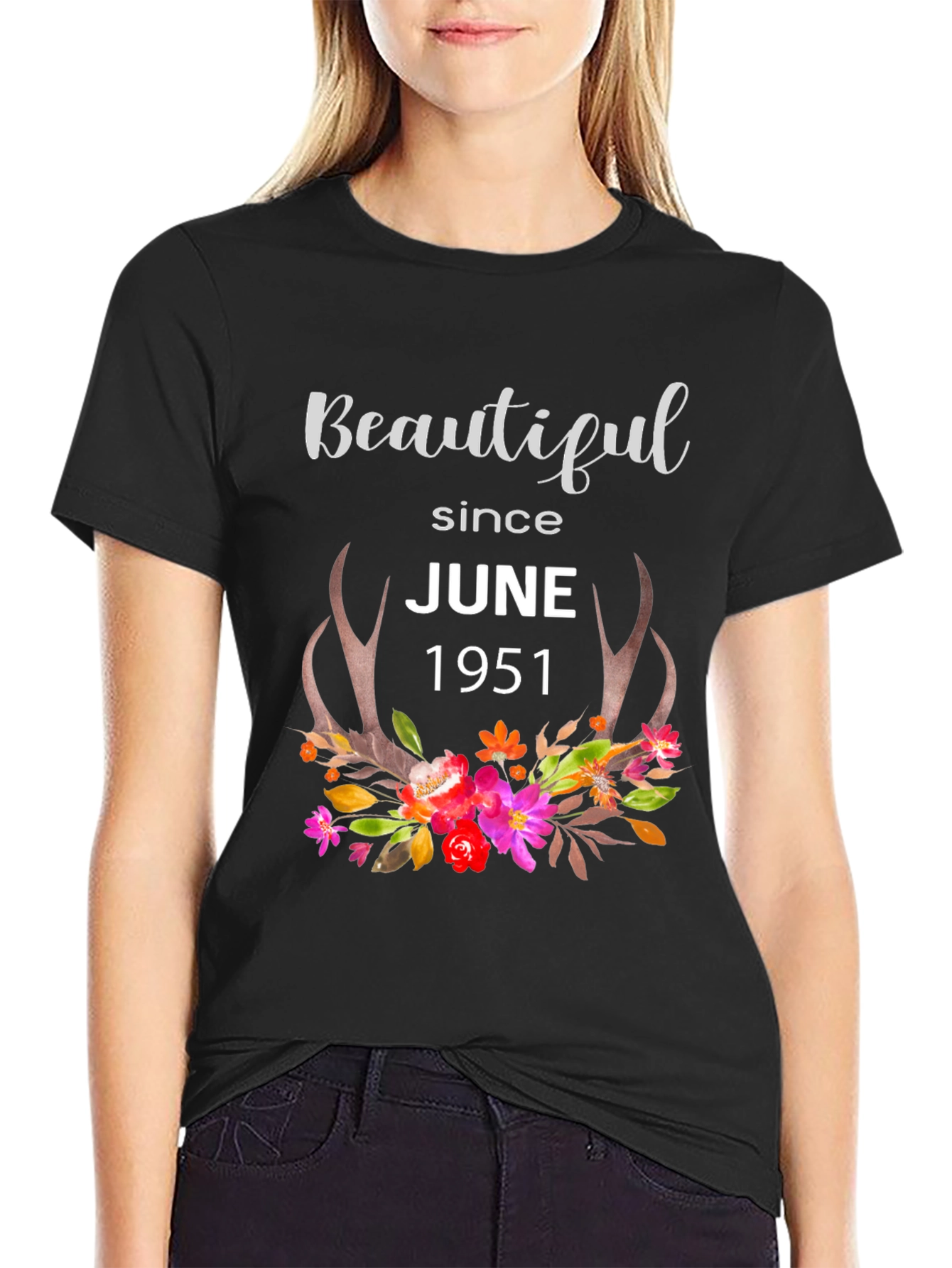 Beautiful Since June 1951 Floral Antler T-Shirt