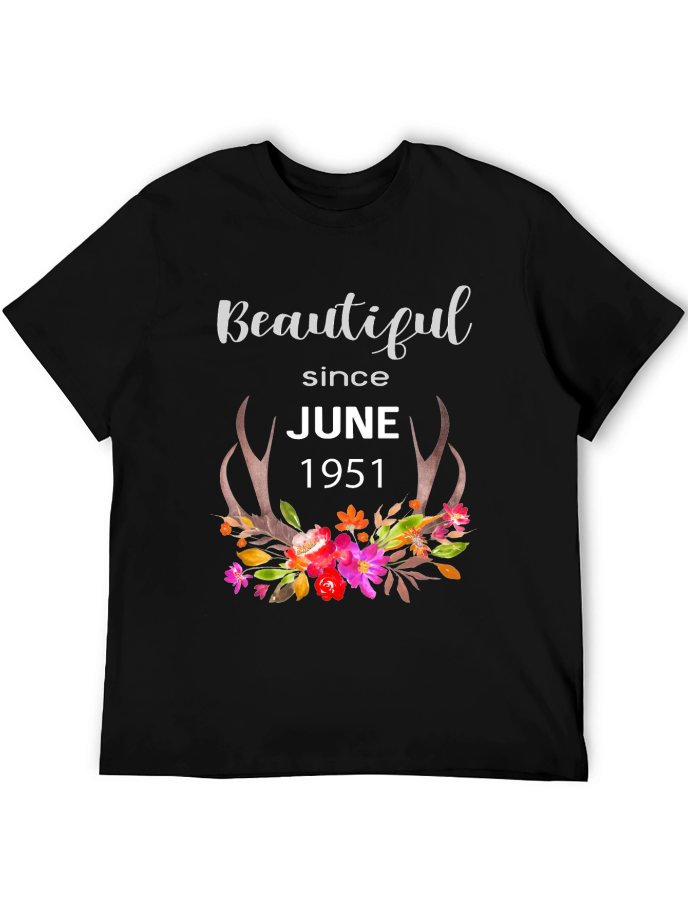 Beautiful Since June 1951 Floral Antler T-Shirt