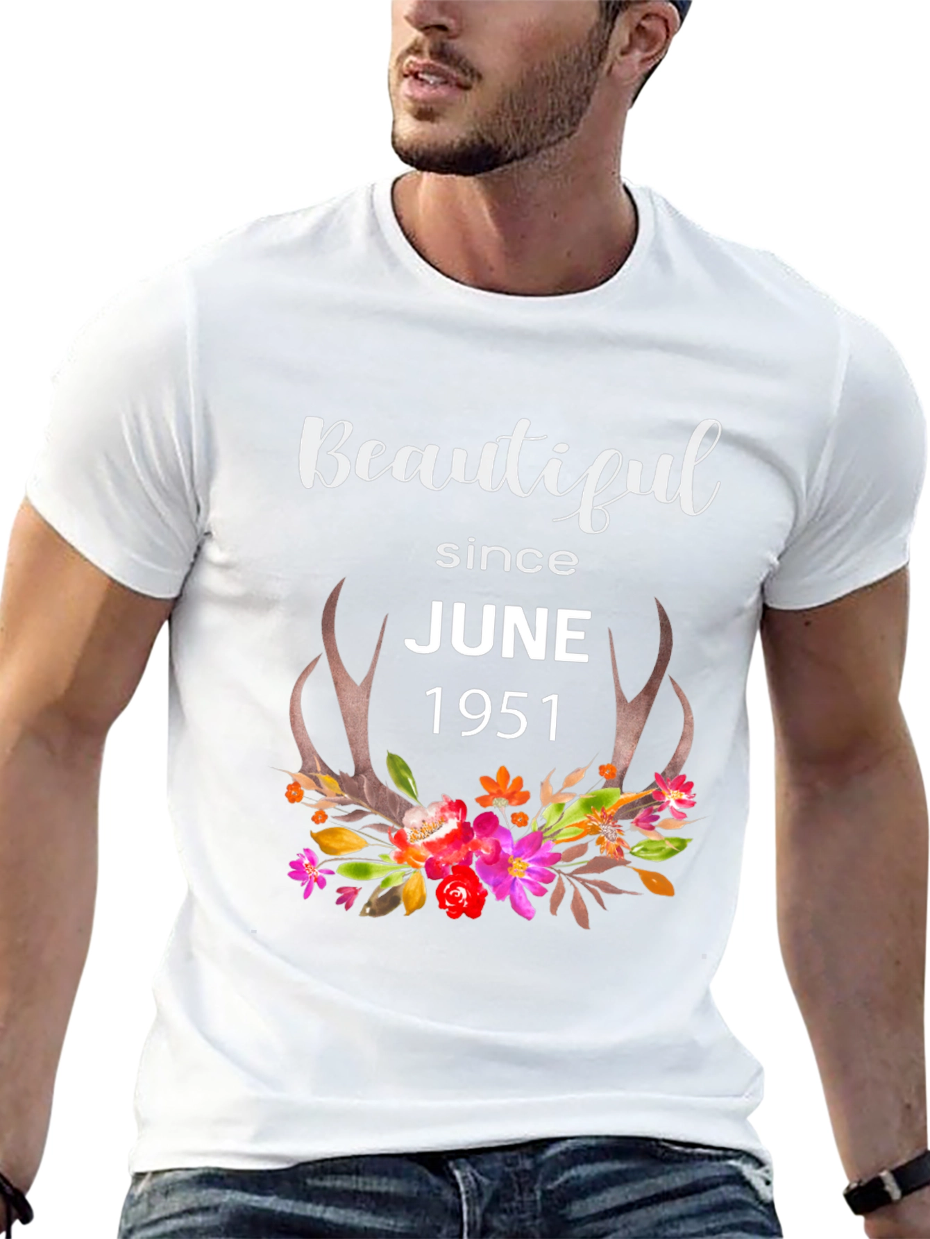 Beautiful Since June 1951 Floral Antler T-Shirt