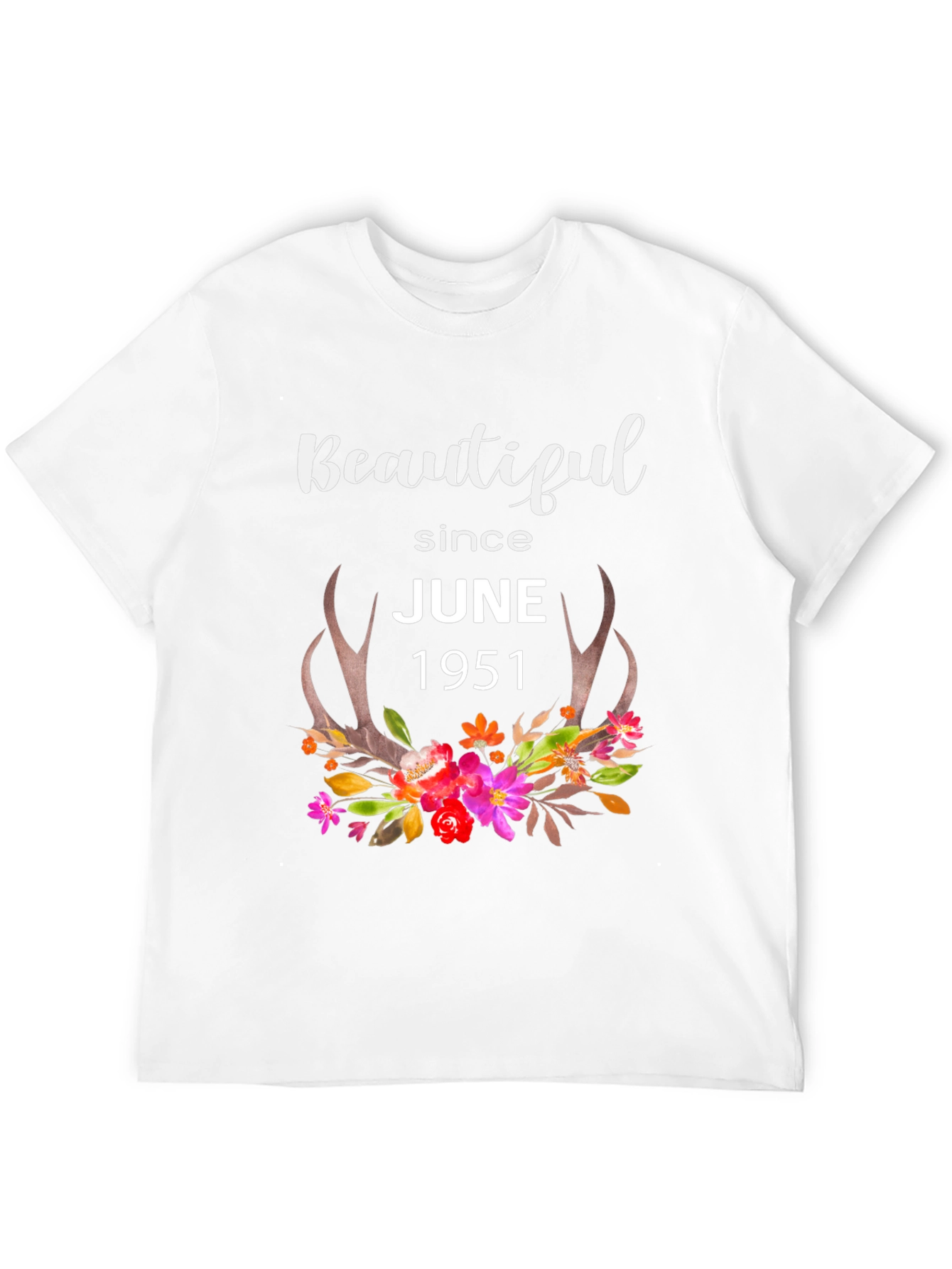 Beautiful Since June 1951 Floral Antler T-Shirt
