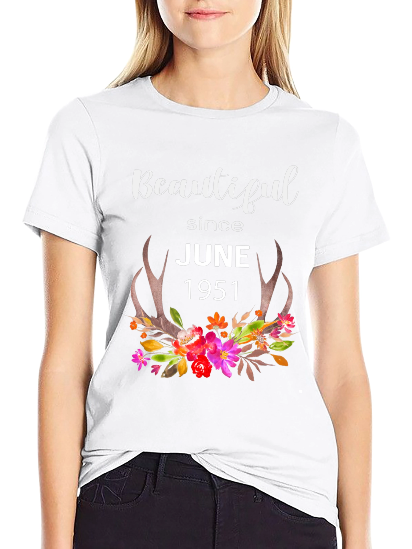 Beautiful Since June 1951 Floral Antler T-Shirt