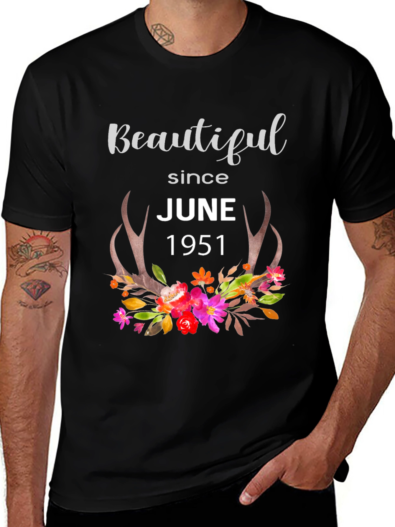 Beautiful Since June 1951 Floral Antler T-Shirt