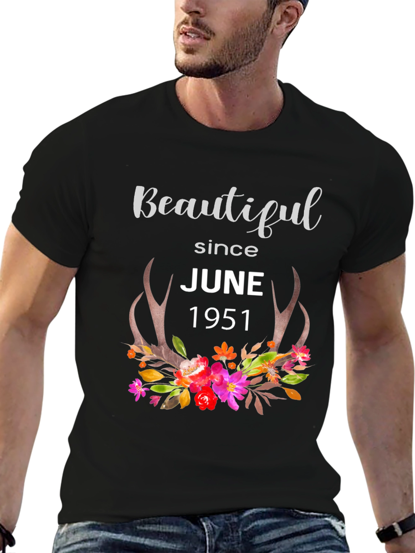 Beautiful Since June 1951 Floral Antler T-Shirt