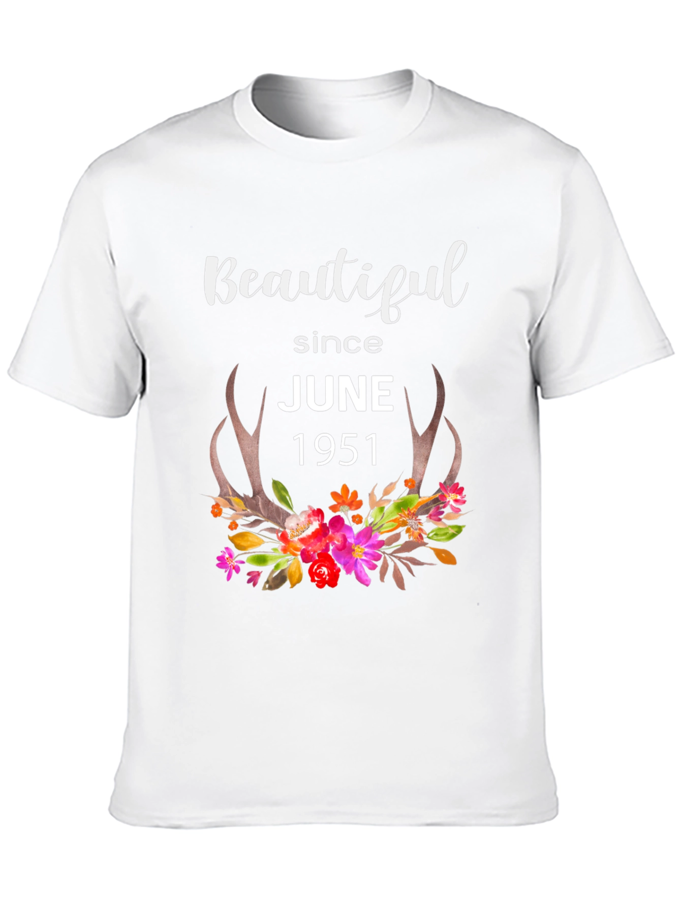 Beautiful Since June 1951 Floral Antler T-Shirt