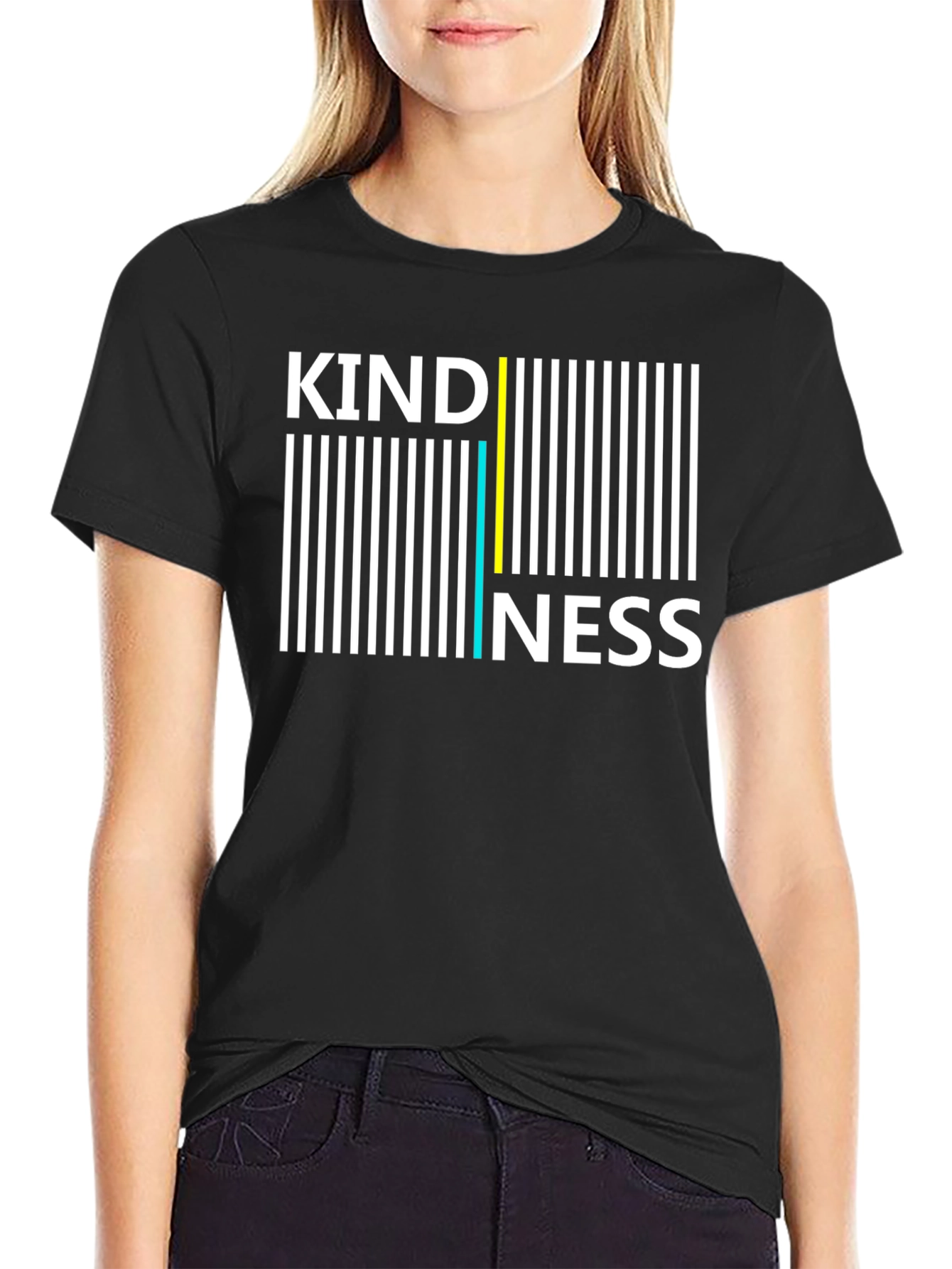 Kindness Barcode Graphic Tee - Black Cotton Blend